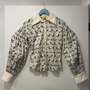 Vintage Catherine Malandrino Cream and Black Leaf Blouse